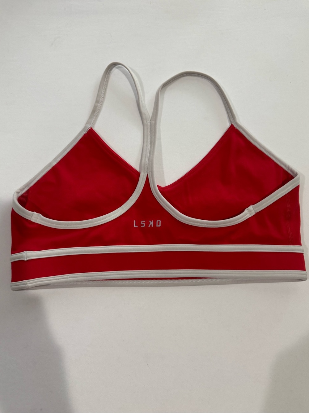 LSKD Sport Red & White Racerback Sports Bra | Estimated Small | Medium Support